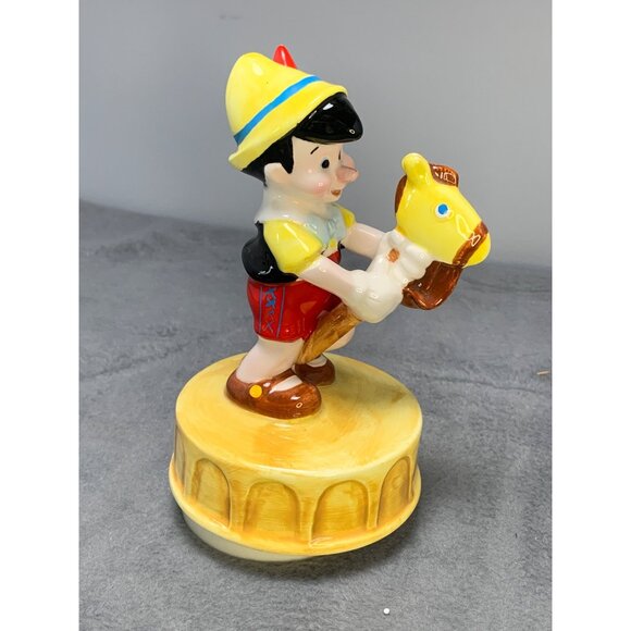 Vintage Schmid Pinocchio Ceramic Music Box Figurine with Rocking Horse - Picture 8 of 9